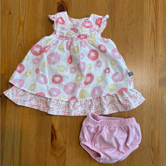 Petit Lem Other - Petit Lem White Dress with Pink & Yellow Sunburst Print and Pink Bloomers